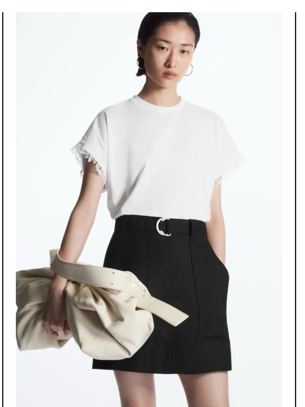 COS White Tee with Lace Trim Sleeves